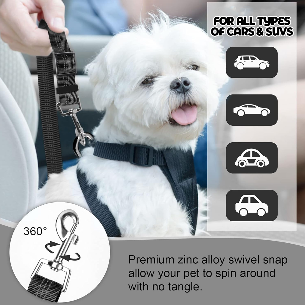 FuzzyGo Adjustable Dog Car Safety Seat Belt & Leash