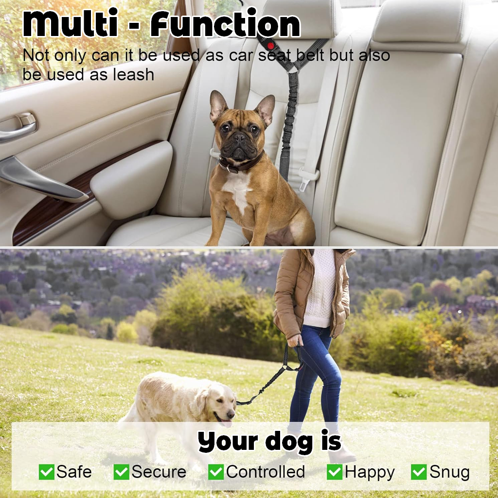 FuzzyGo Adjustable Dog Car Safety Seat Belt & Leash